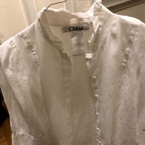 Vintage Chloe Linen Ruffle 3/4 Sleeve With Double Cuff Buttons